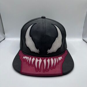 Marvel Venom Faux Leather Snapback Baseball Cap Black Adjustable Adult Size
